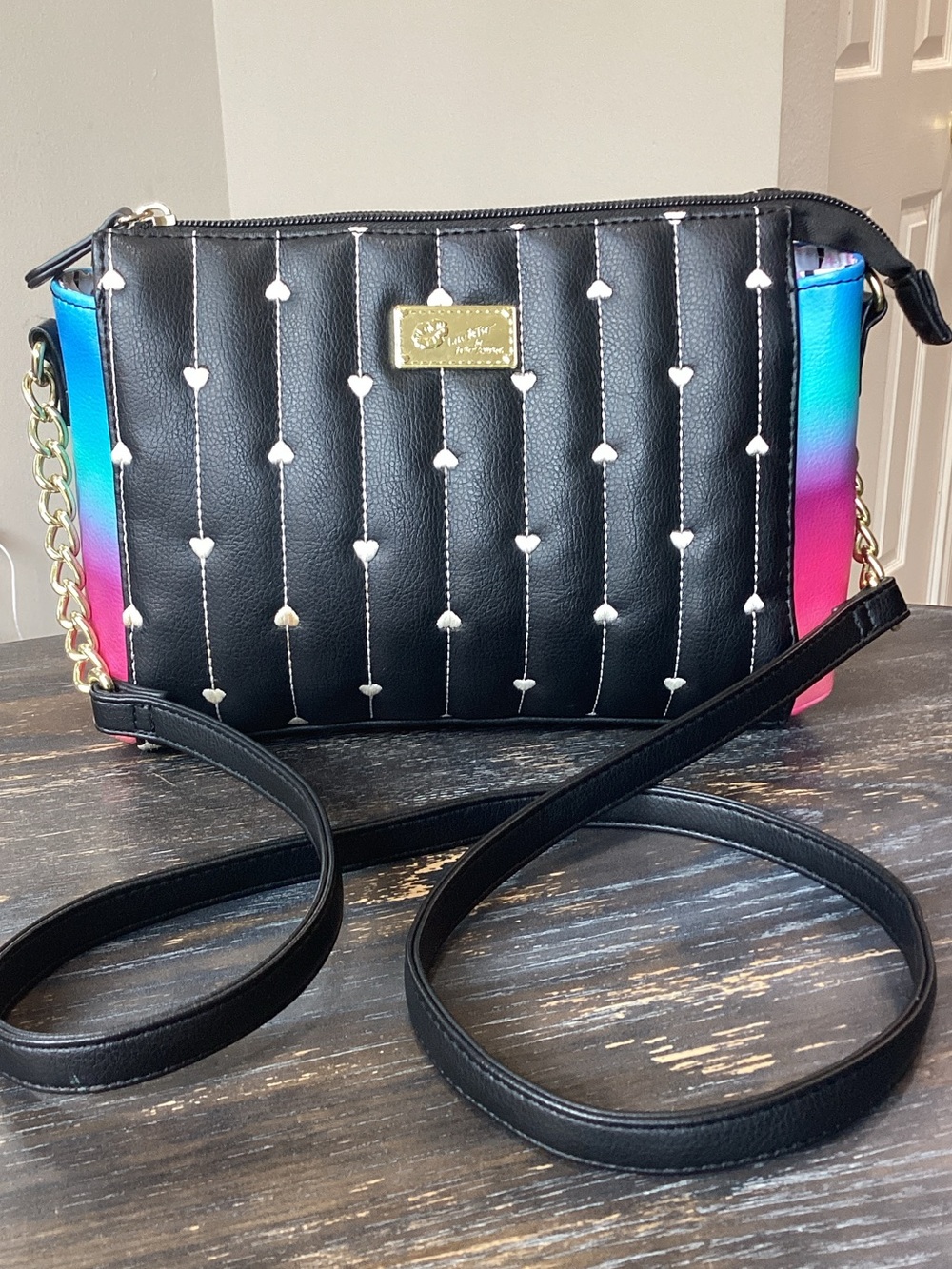 Luv Betsey by Betsey Johnson Black Crossbody with Rainbow Sides